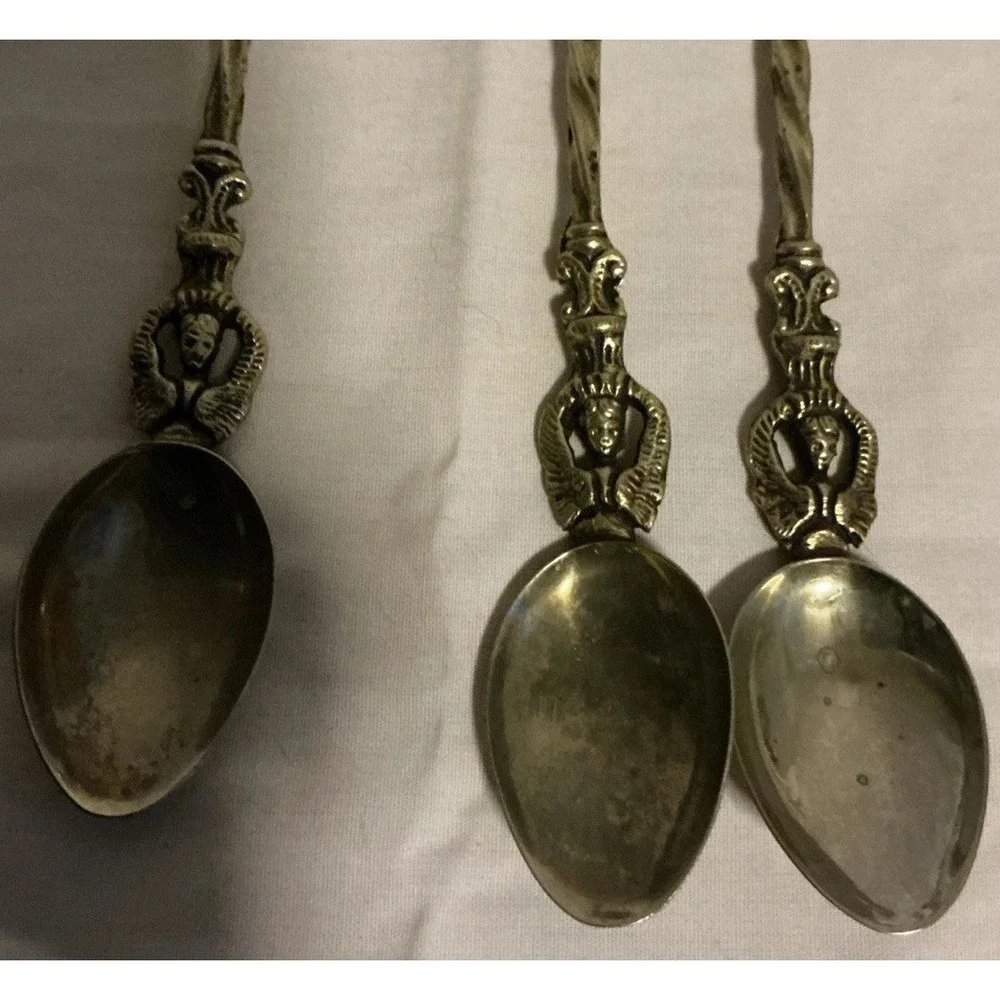 6Pc Montagnani Style Italy Stamped Figural‎ Demitasse Spoons Ornate Vintage